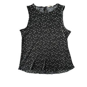 Above & Beyond Pleated Polka Dot Sleeveless Top Black White Relaxed XL